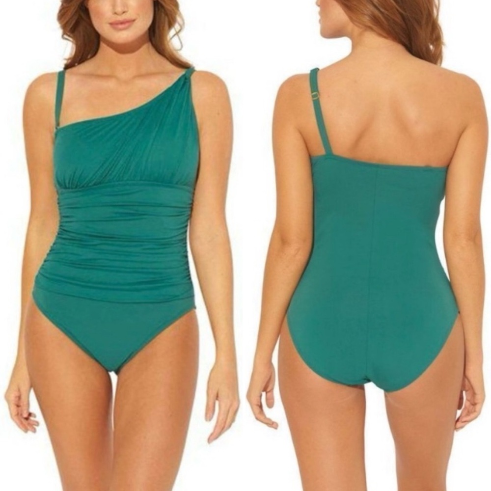 Bleu Rod Beattie Teal Shirred Twist Mio One Piece Swimsuit NWT Size 8